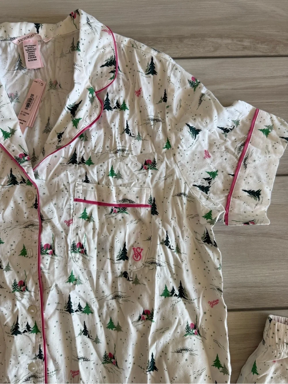 Victoria’s Secret Cotton Flannel Short Pajama Set White Medium NWT